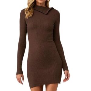NWT The Range Jumbo Stark Thermal Turtleneck Espresso Mini Dress - Sz S